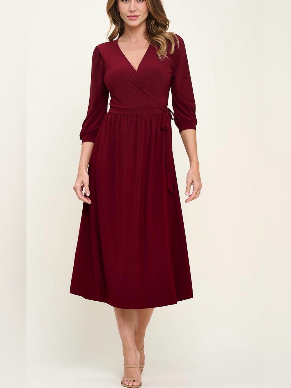 WEST K Hadley Three Quarter Sleeve Full Wrap Dress Burgundy XS NWT